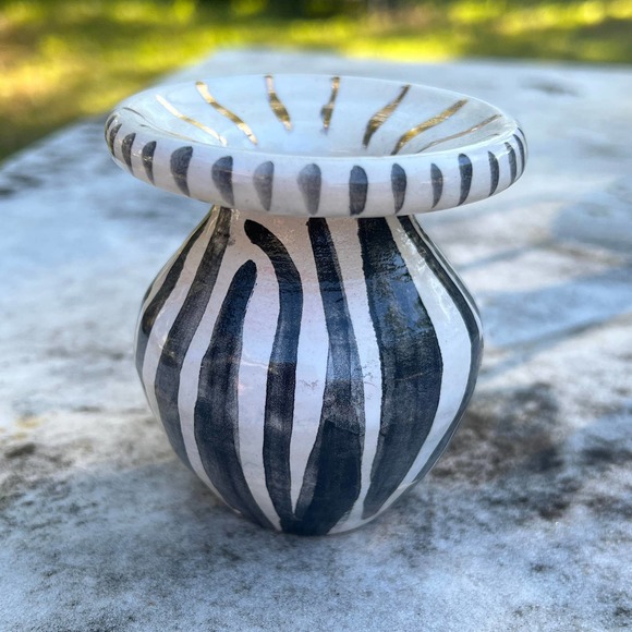 Zebra Stripe Vase 18K Tiny Genuine Gold Pottery Bud Vase - Picture 6 of 8